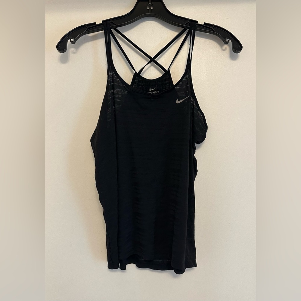 Nike Dri-Fit Semi-Sheer Strappy Tank, Black, Small